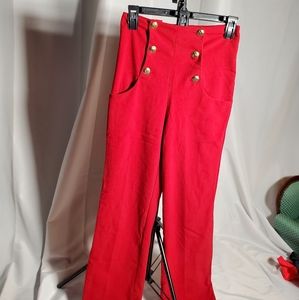 Red button up wide leg pants